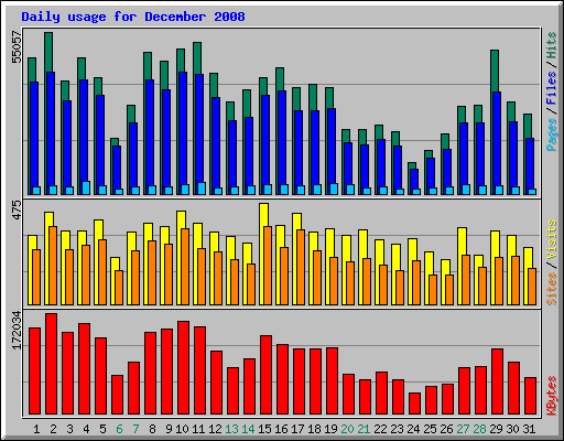 Daily usage for December 2008